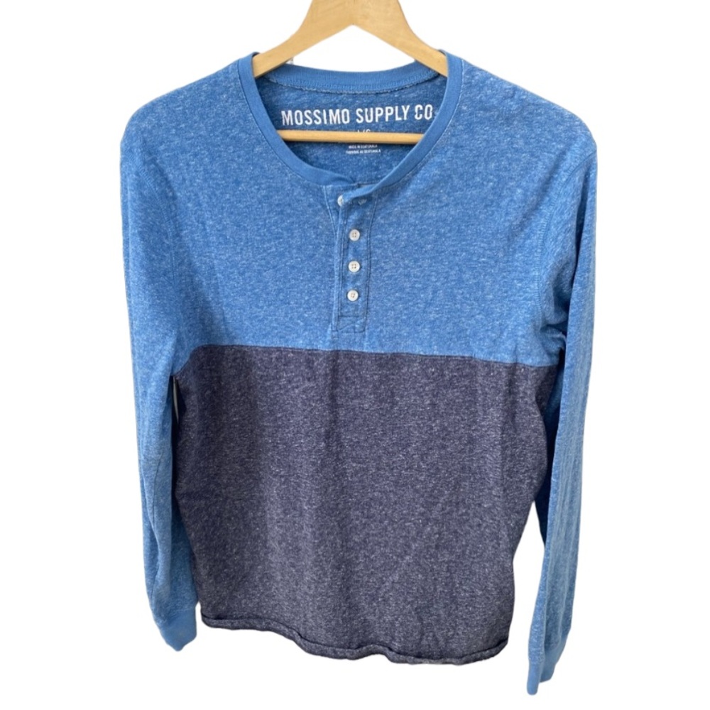 Mossimo Men’s Basic Blue Baseball Long sleeve TShirt Size L